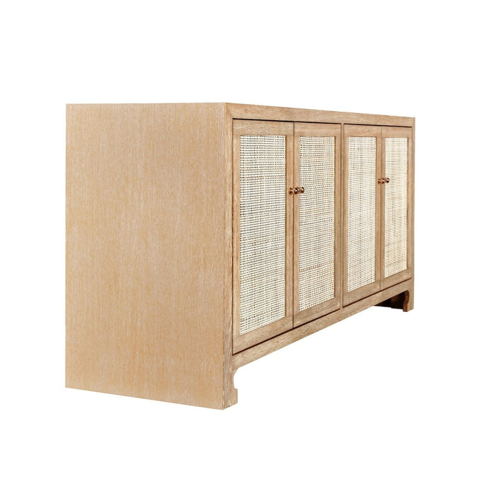 Sofia Cerused Oak & Cane Cabinet by Worlds Away
