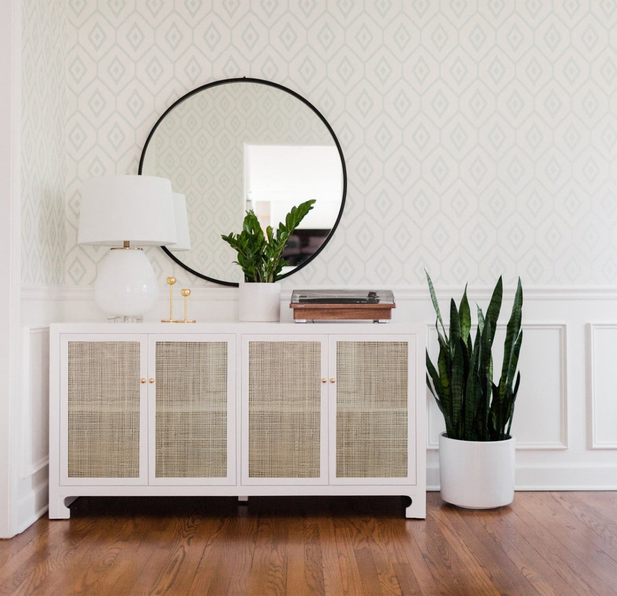 Sofia White & Cane Cabinet by Worlds Away