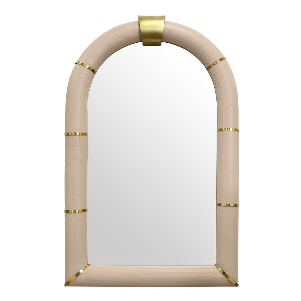 Worlds Away Bowie Arched Faux Ivory Leather Mirror