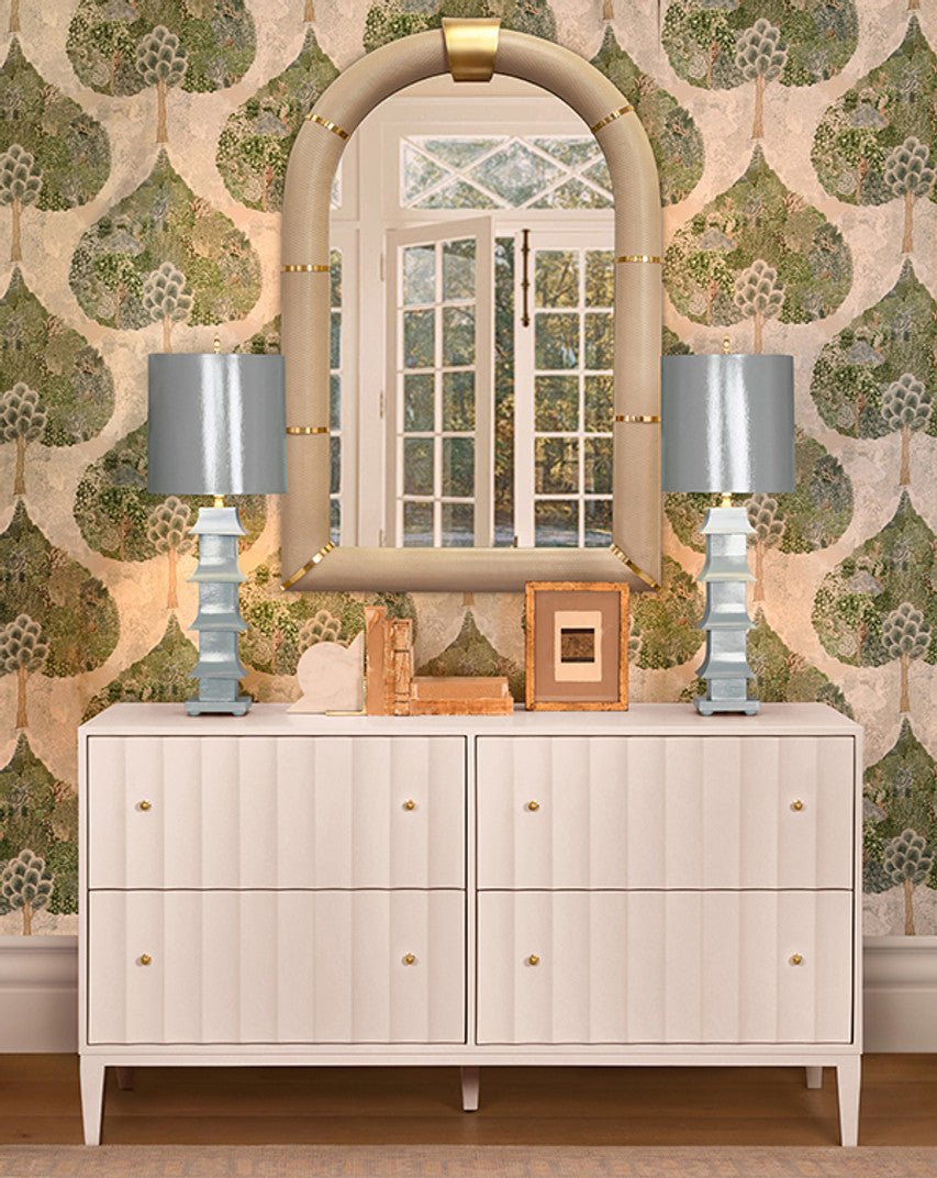 Worlds Away Bowie Arched Faux Ivory Leather Mirror