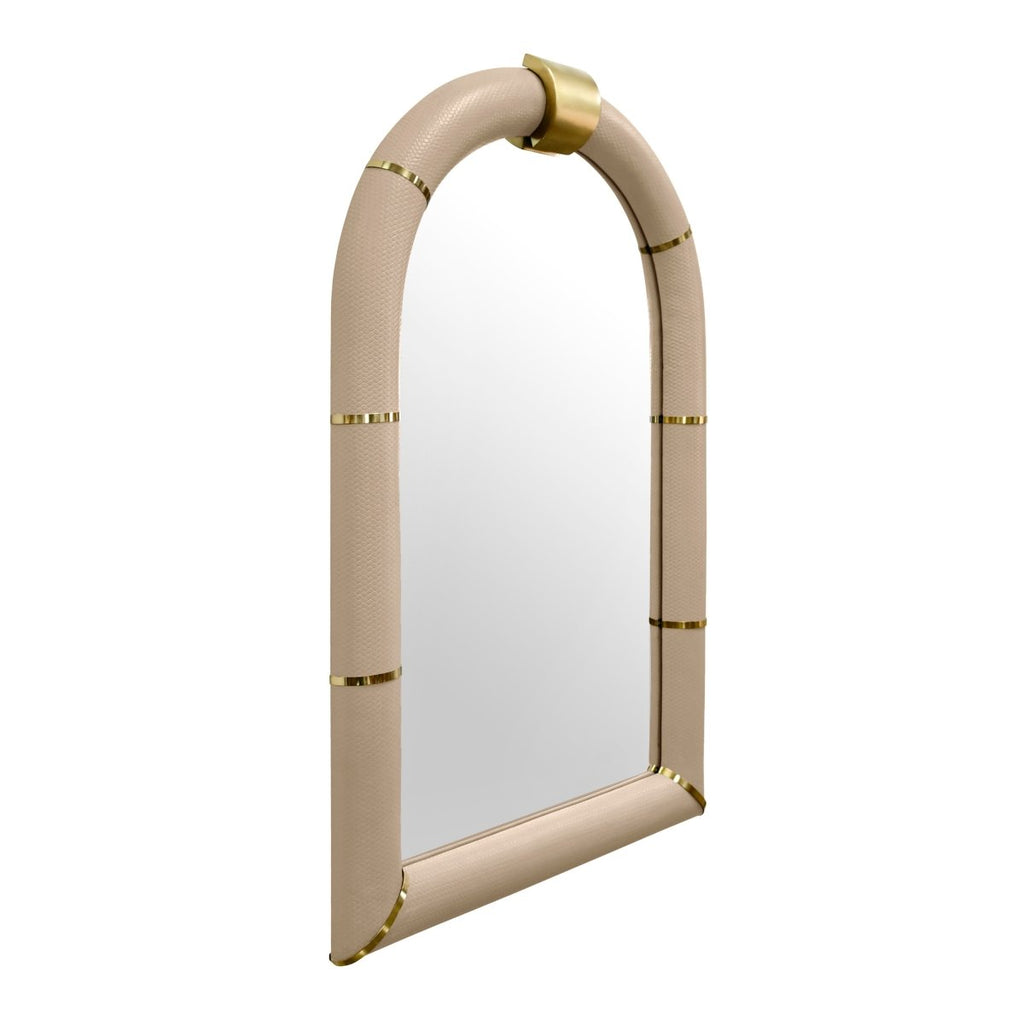 Worlds Away Bowie Arched Faux Ivory Leather Mirror