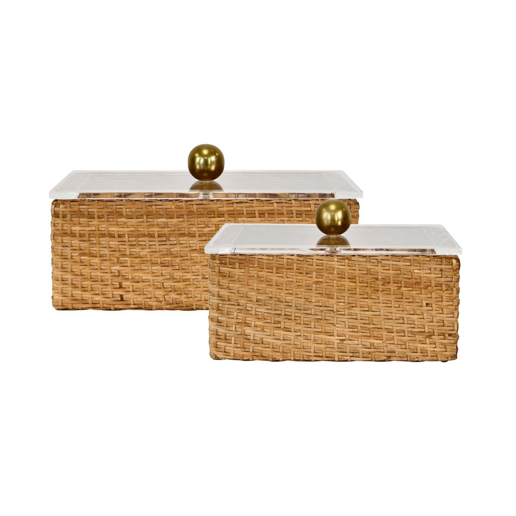 Worlds Away Meryl Large Woven Rattan Box with Lid