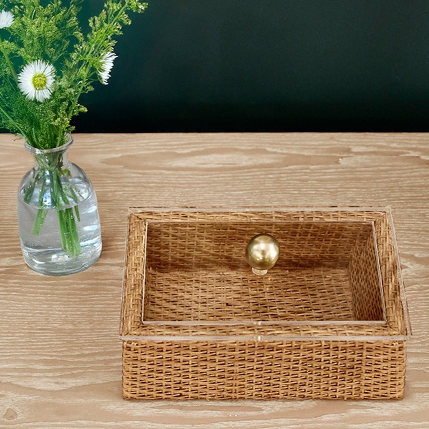 Worlds Away Meryl Small Woven Rattan Box with Lid