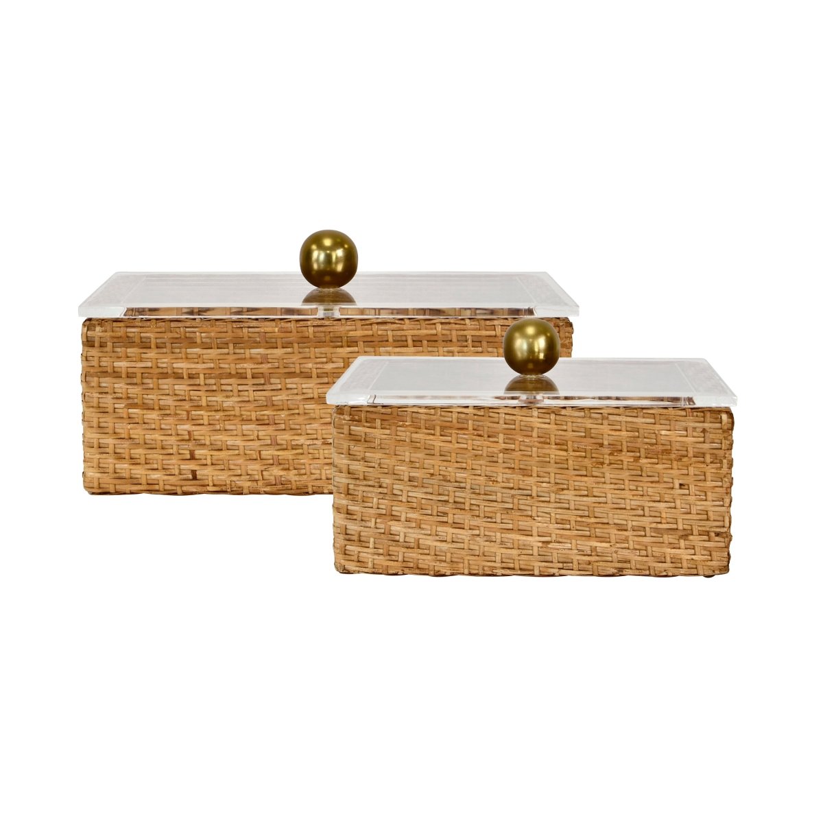 Worlds Away Meryl Small Woven Rattan Box with Lid