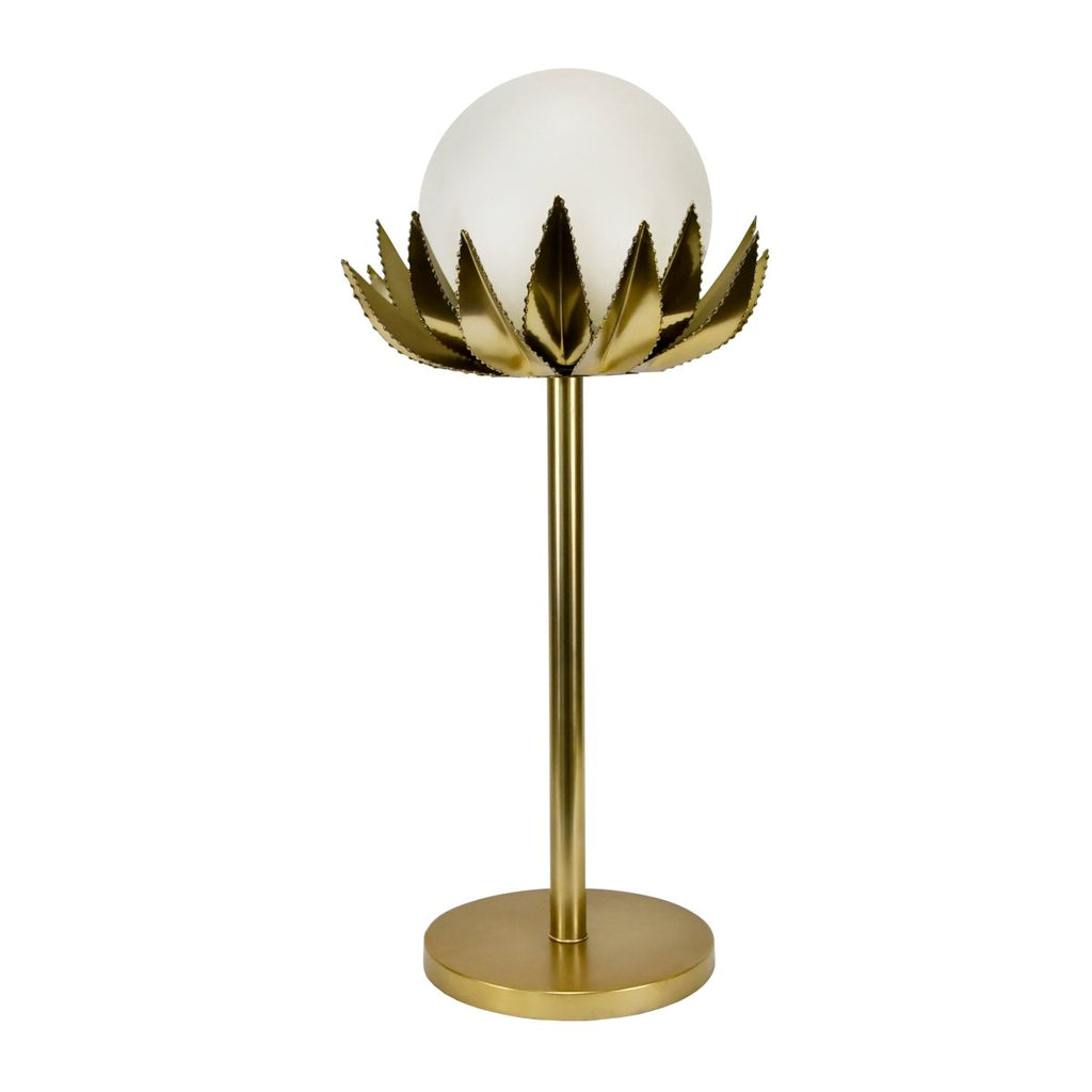 Worlds Away Moxie Brass with Globe Palm Leaf Table Lamp