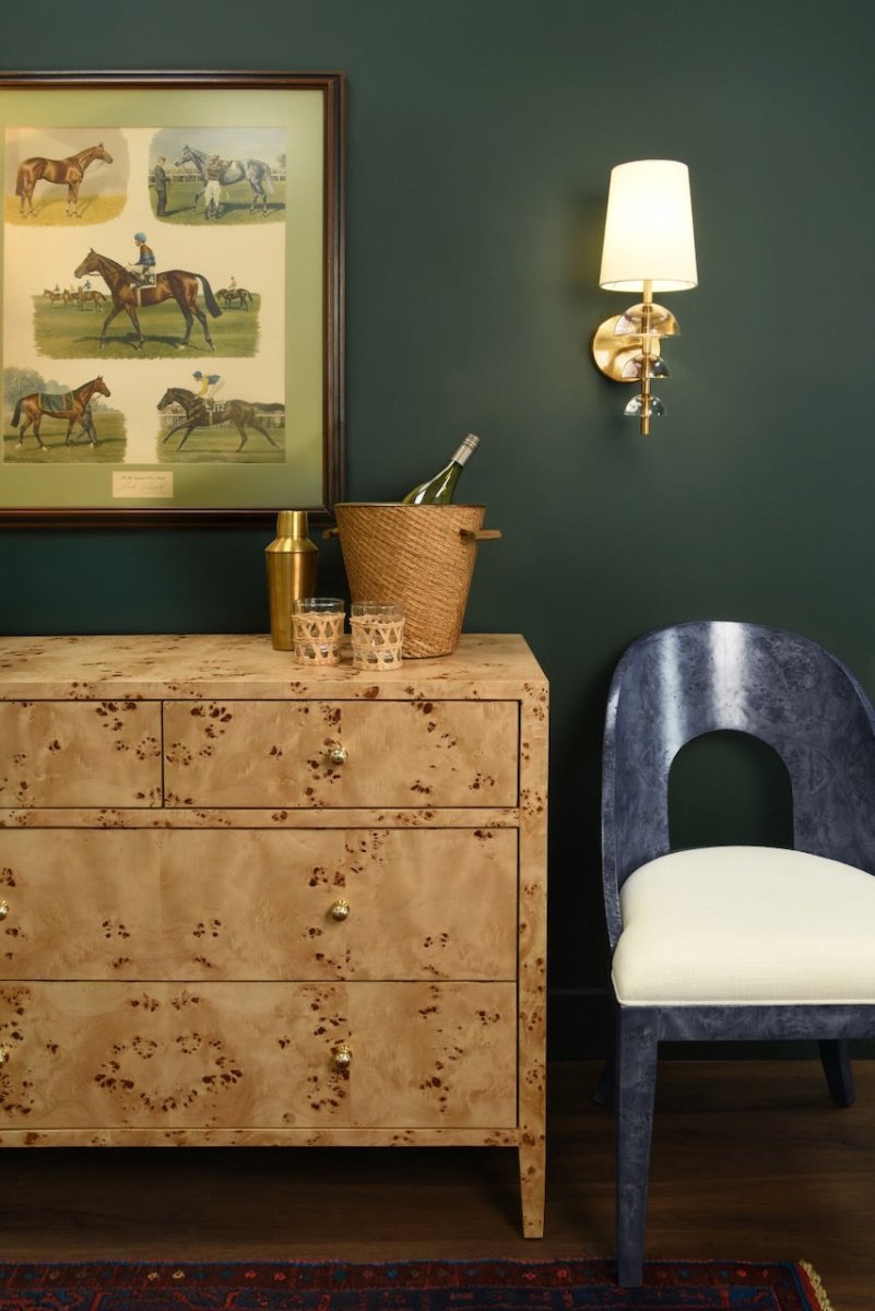 Worlds Away Rafferty Navy Blue Burlwood Dining Chair