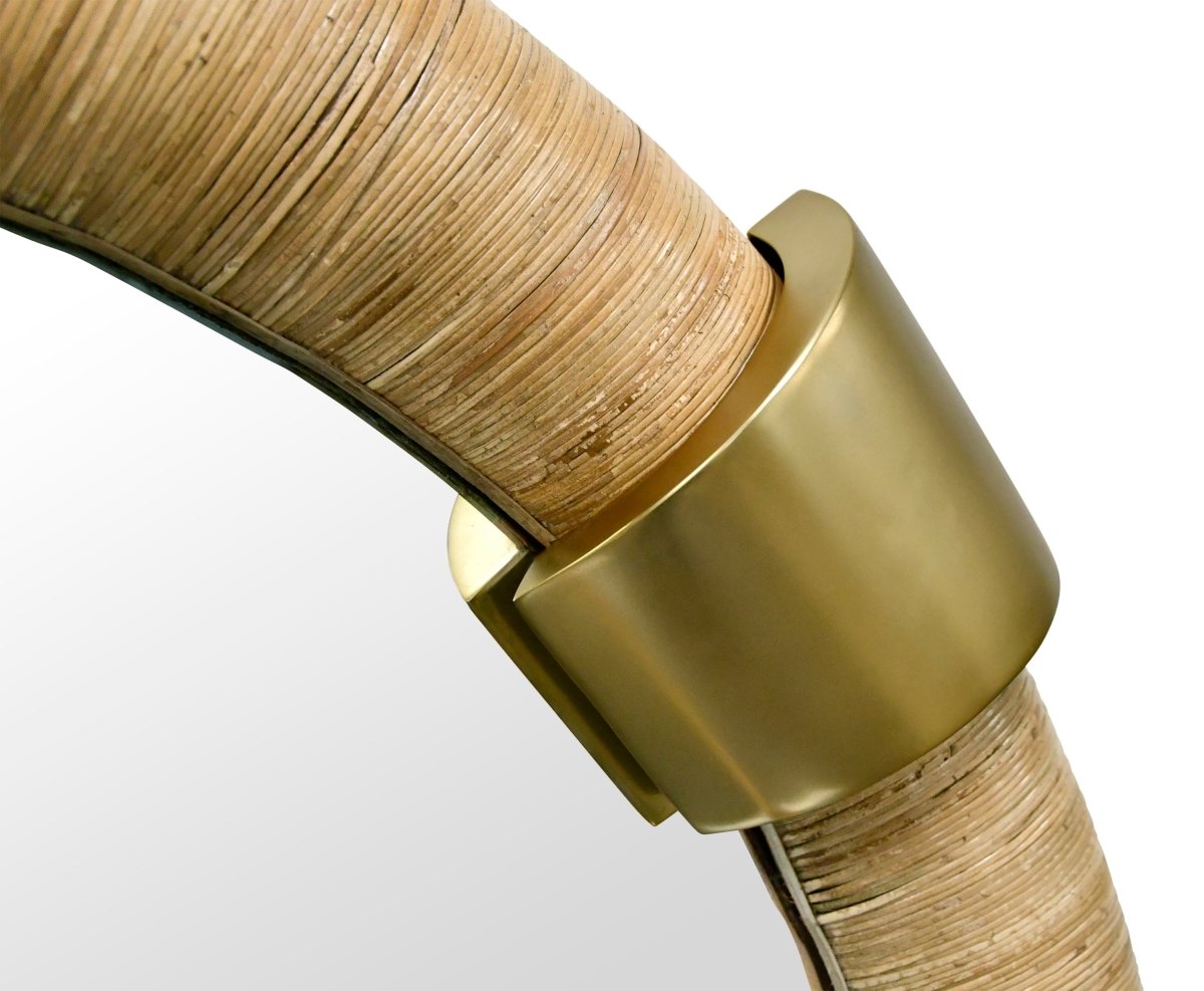 Worlds Away Saylor Round Rattan Wall Mirror With Brass Detail