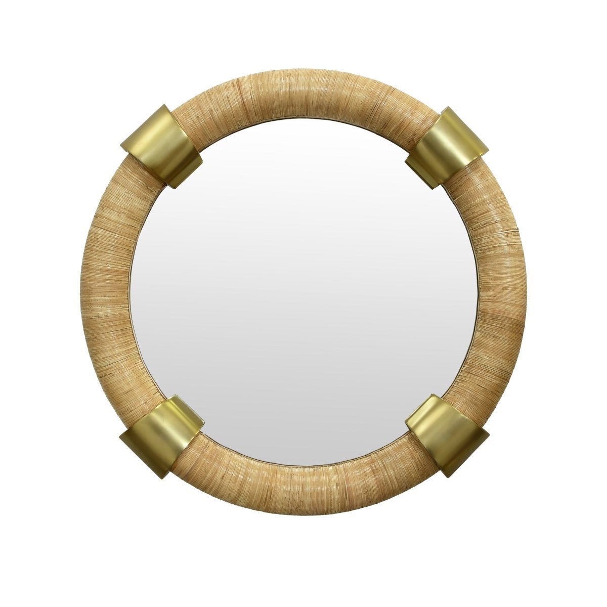 Worlds Away Saylor Round Rattan Wall Mirror With Brass Detail
