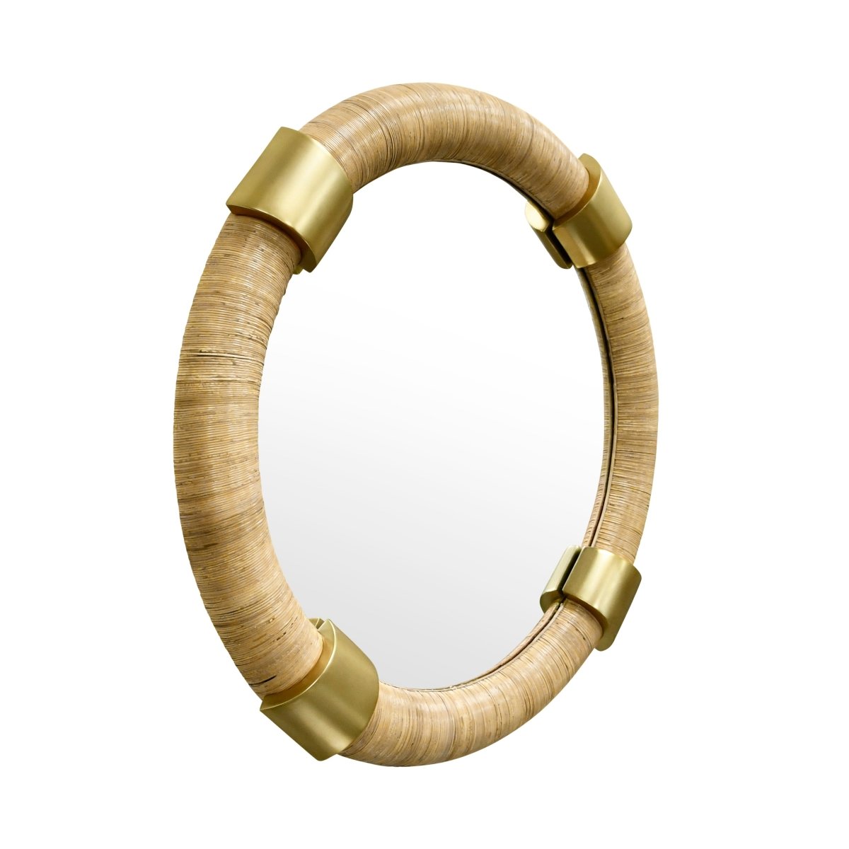 Worlds Away Saylor Round Rattan Wall Mirror With Brass Detail