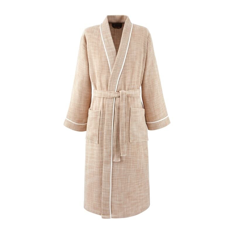 Leo Beige Unisex Kimono Bathrobe by Yves Delorme