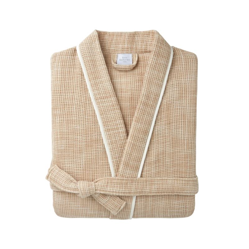 Leo Beige Unisex Kimono Bathrobe by Yves Delorme