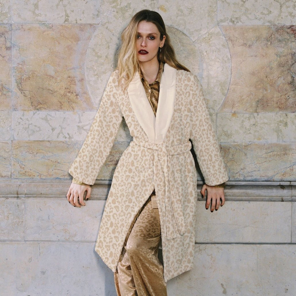 Leopard Women's Shawl Collar Bathrobe by Yves Delorme