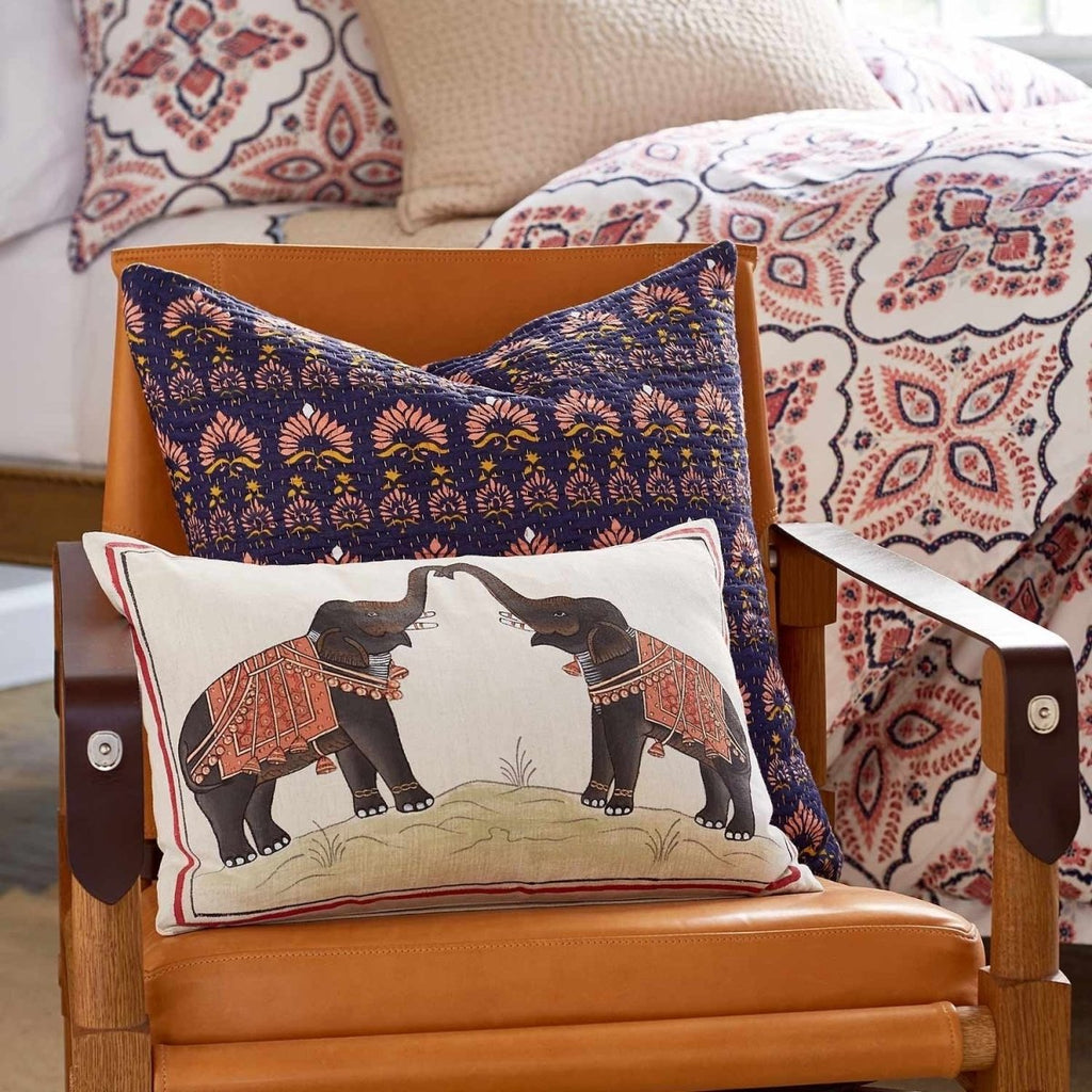 Two Elephants Hand Painted Decorative Pillow by John Robshaw